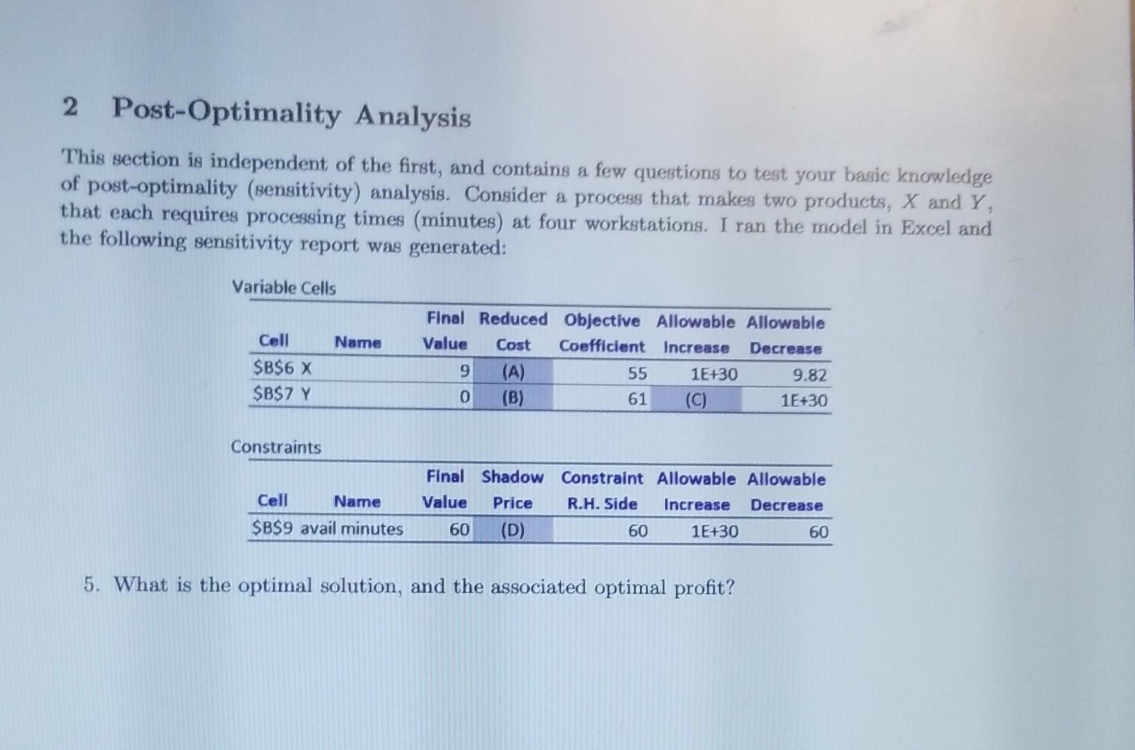 Solved 2 Post-Optimality Analysis This section is | Chegg.com