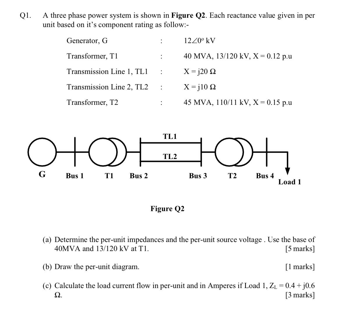 Solved Q1 ﻿a Three Phase Power System Is Shown In Figure 3955