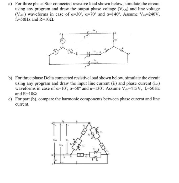 Solved a) For three phase Star connected resistive load | Chegg.com