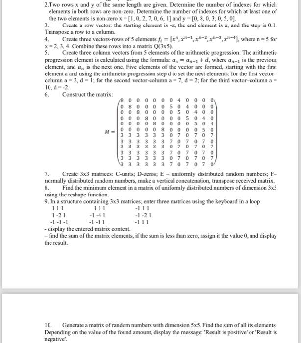 Solved 2.Two rows x and y of the same length are given. Chegg