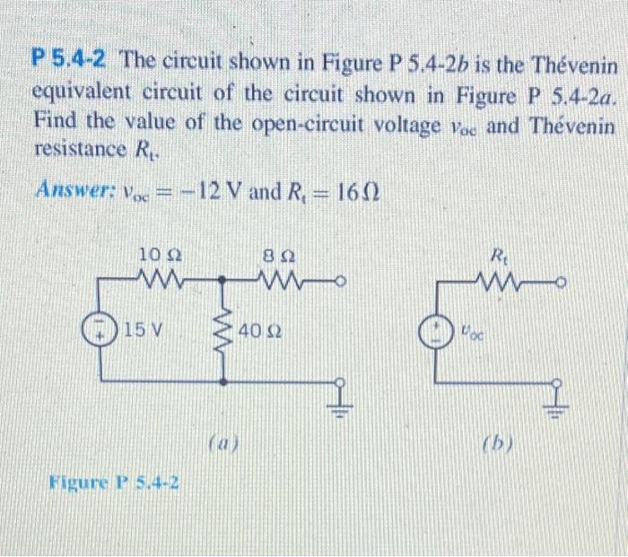 Solved P 5.4-2 The circuit shown in Figure P 5.4-2b is the | Chegg.com