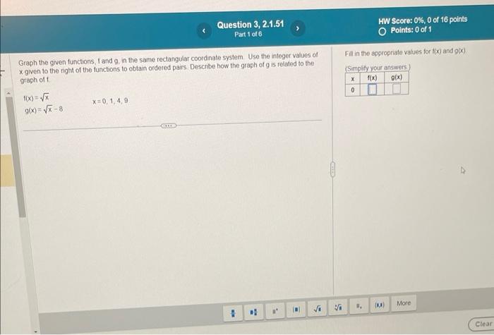 Graph the given functions 1 and 9 , in the same rectangular coordinate system Use the integer values of
graph of 1.
\( f(x)=\