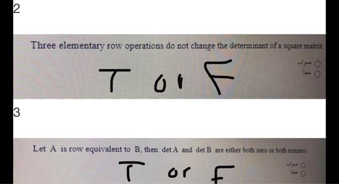 Solved 2 Three elementary row operations do not change the Chegg