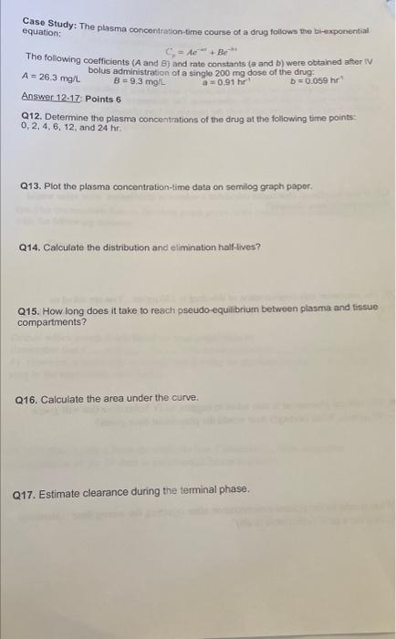 Solved equation: Case Study: The plasma concentration-line | Chegg.com