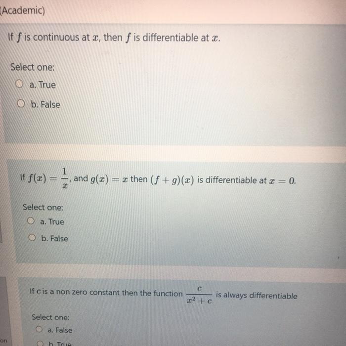 Solved Academic) If f is continuous at x, then f is | Chegg.com
