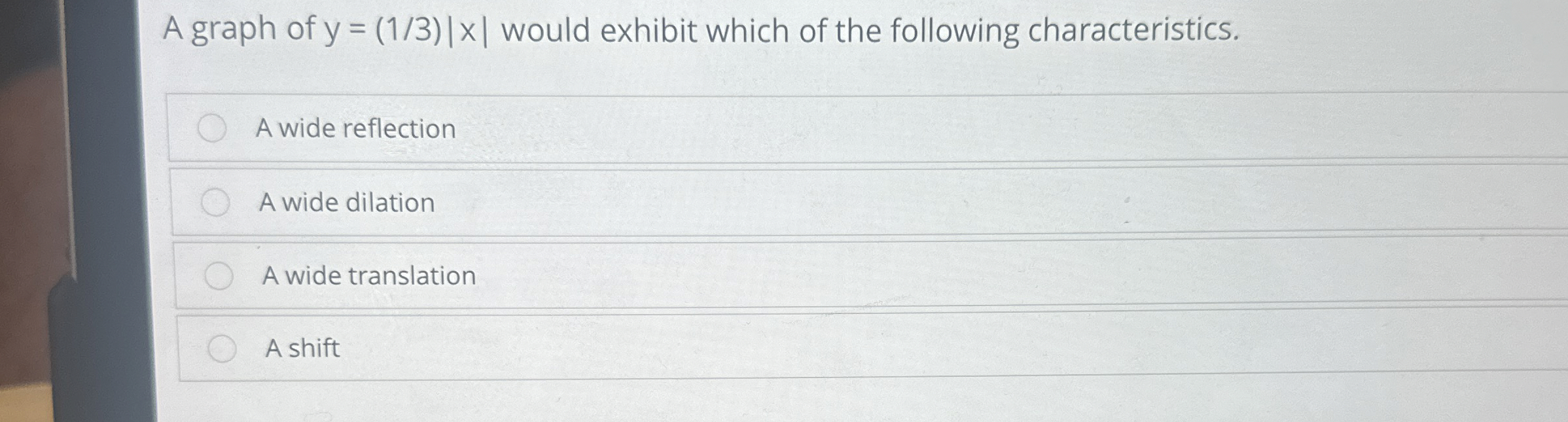A graph of y=(13)|x| ﻿would exhibit which of the | Chegg.com