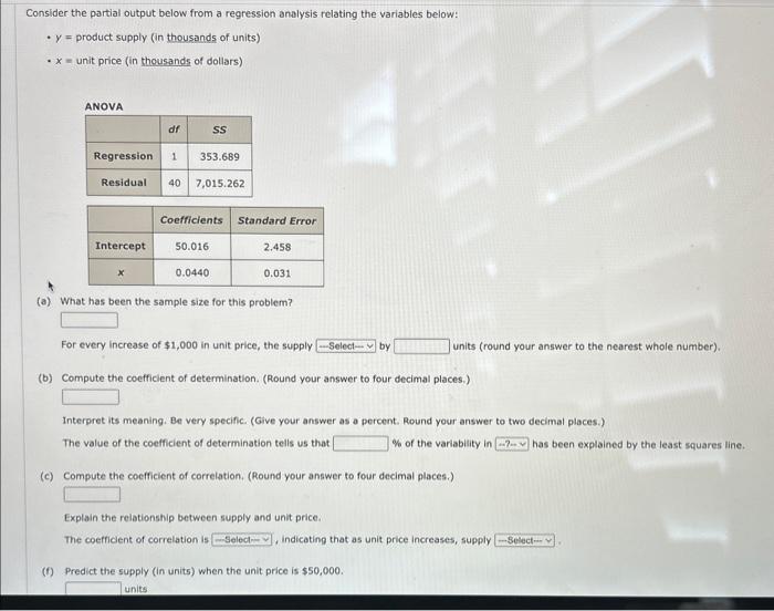 Solved Consider the partial output below from a regression | Chegg.com