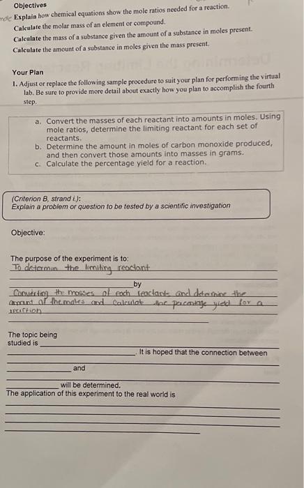 Solved Virtual Lab Determining the Limiting Reactant When | Chegg.com
