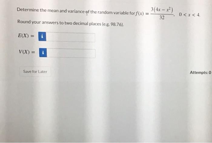 Solved Determine the mean and variance of the random | Chegg.com