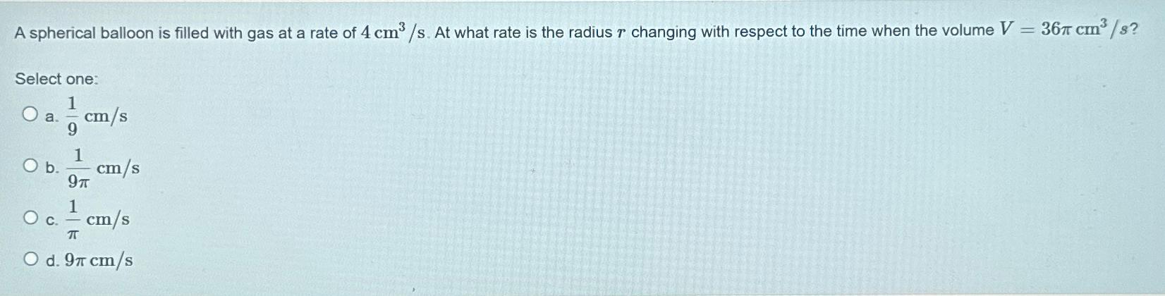 Solved A Spherical Balloon Is Filled With Gas At A Rate Of | Chegg.com