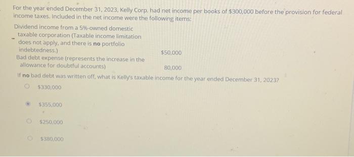 Solved For the year ended December 31, 2023, Kelly Corp. had | Chegg.com