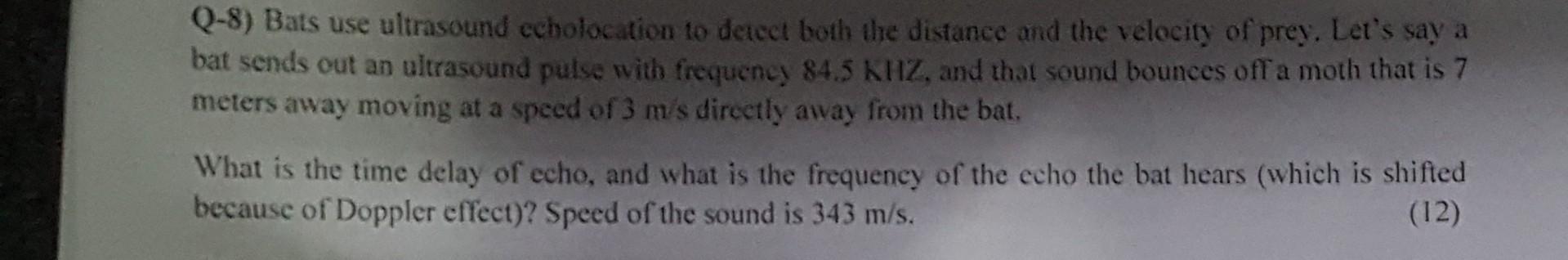 Solved Q-8) Bats use ultrasound echolocation to detect both | Chegg.com