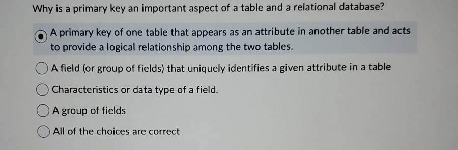 Solved Why Is A Primary Key An Important Aspect Of A Table | Chegg.com