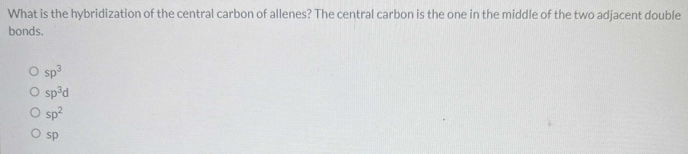 Solved What is the hybridization of the central carbon of | Chegg.com