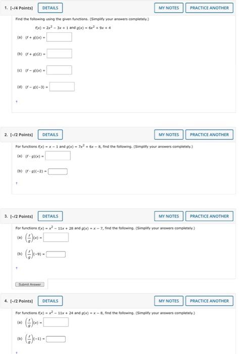 Solved Find The Following Using The Given Functions. | Chegg.com