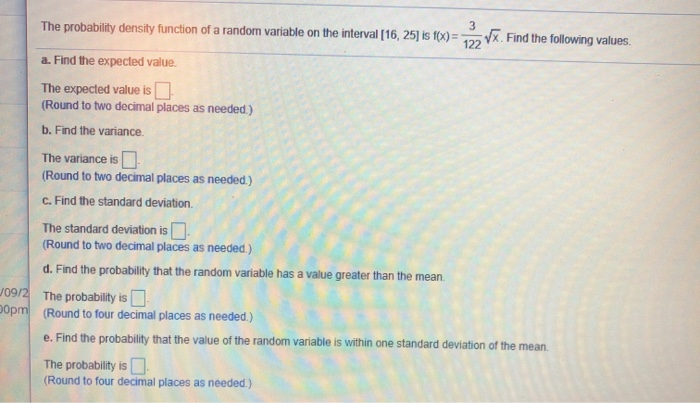 Solved 3 The probability density function of a random | Chegg.com