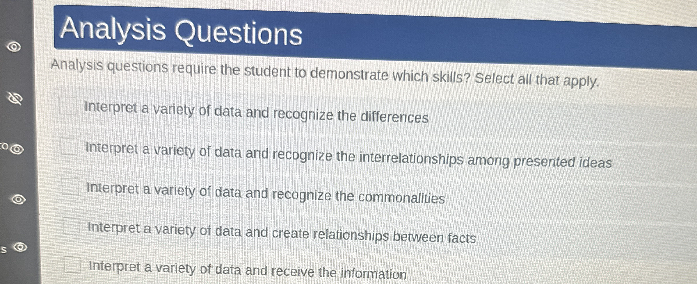 Solved Analysis QuestionsAnalysis questions require the | Chegg.com