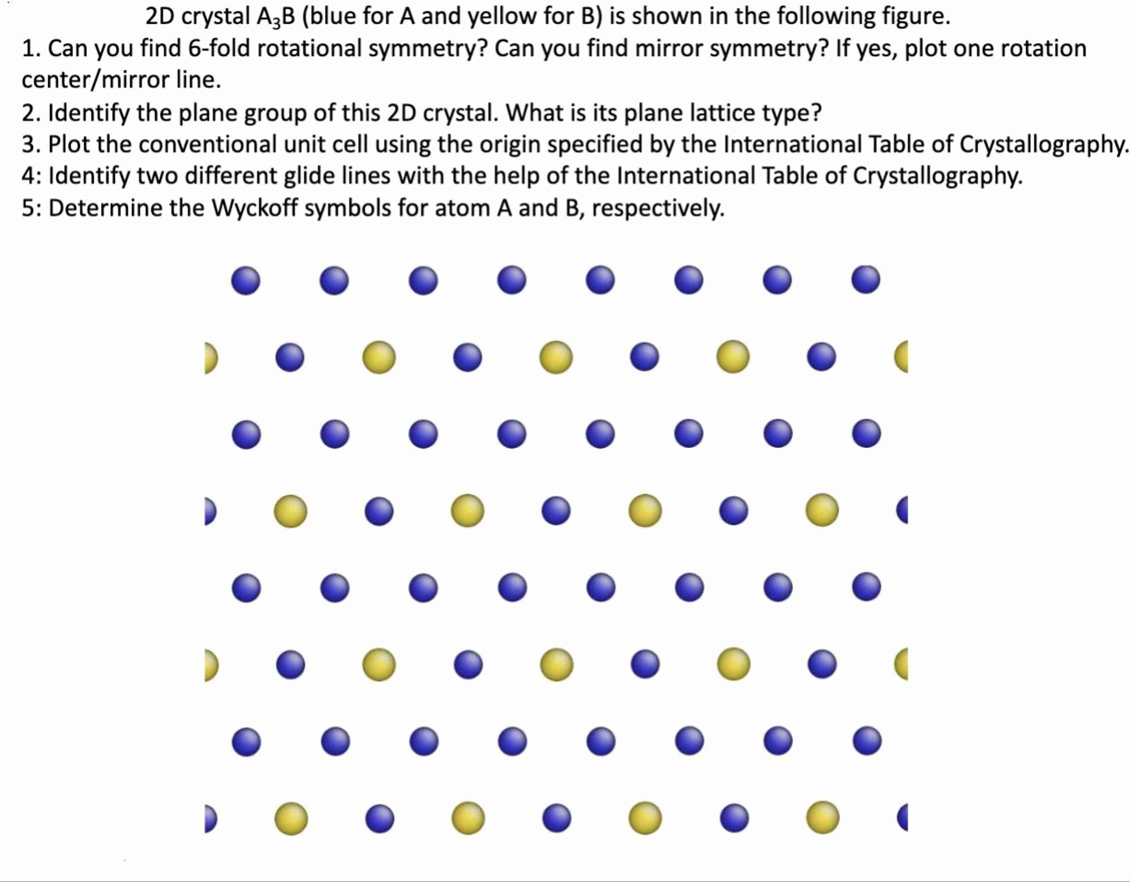 Solved 2D ﻿crystal A3B (blue for A and yellow for B ) ﻿is | Chegg.com