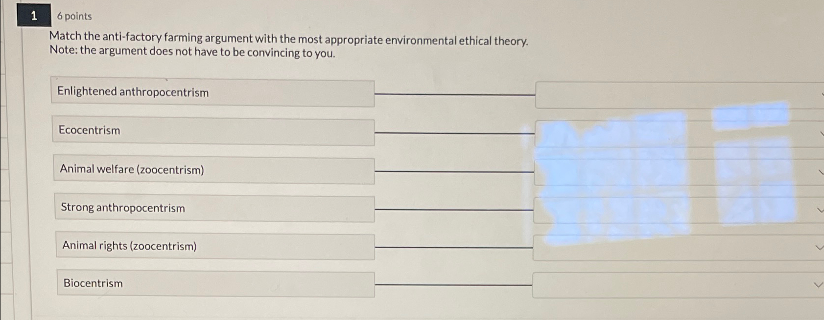 Solved 16 ﻿pointsMatch the anti-factory farming argument | Chegg.com