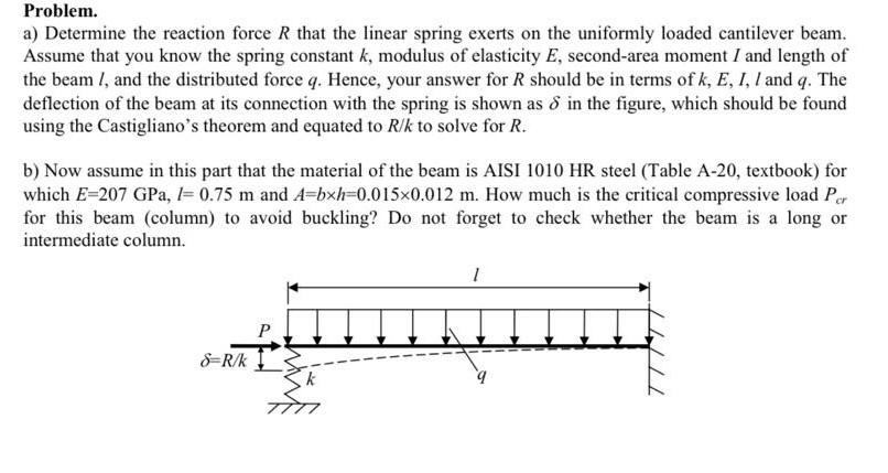 Solved Problem. a) Determine the reaction force R that the | Chegg.com