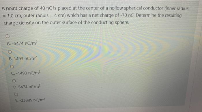 Solved A point charge of 40 nC is placed at the center of a | Chegg.com