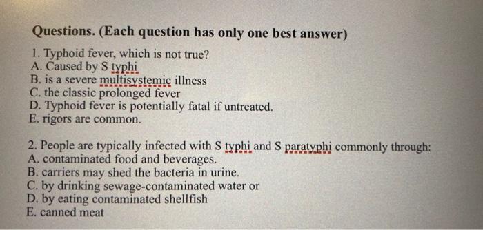 Solved Questions. (Each question has only one best answer) | Chegg.com