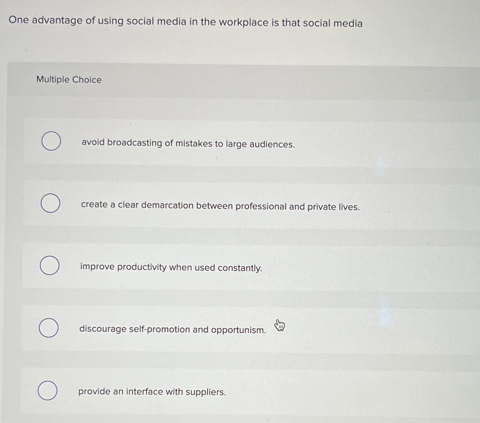 Solved One advantage of using social media in the workplace | Chegg.com