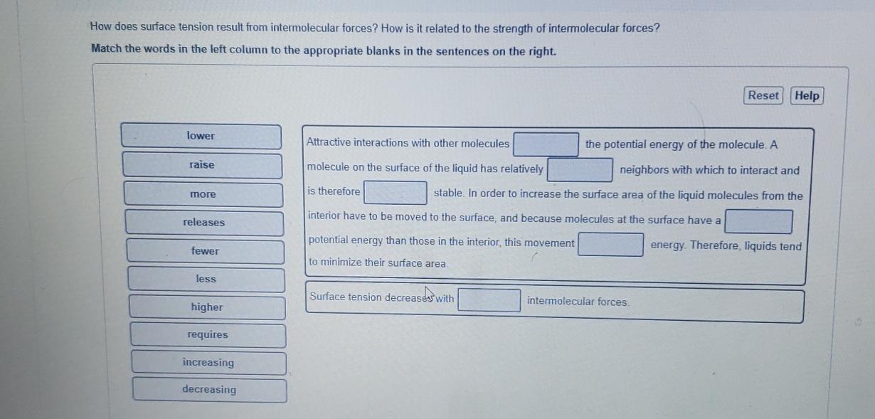 Solved How does surface tension result from intermolecular