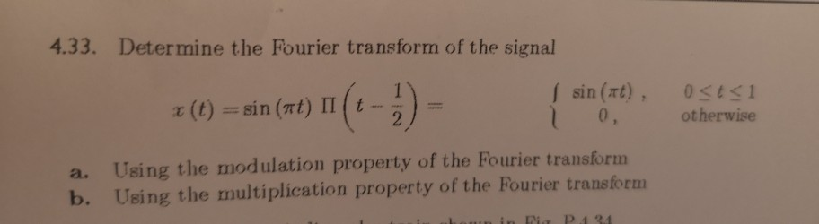Solved 4.33. Determine the Fourier transform of the signal | Chegg.com
