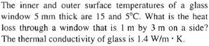 Solved The inner and outer surface temperatures of a glass | Chegg.com