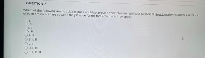 Solved QUESTION 7 Which of the following amino acid residues | Chegg.com