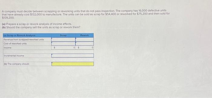 Solved A Company Must Decide Between Scrapping Of Reworking | Chegg.com