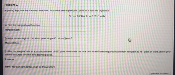 Solved Problem 2 16 points) Suppose that the cost in | Chegg.com