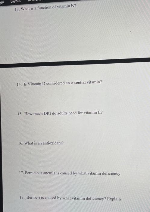 Solved Gn Layout 13 What Is A Function Of Vitamin K 14 Chegg Com