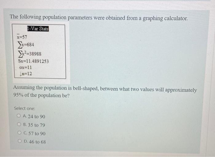 Solved The following population parameters were obtained