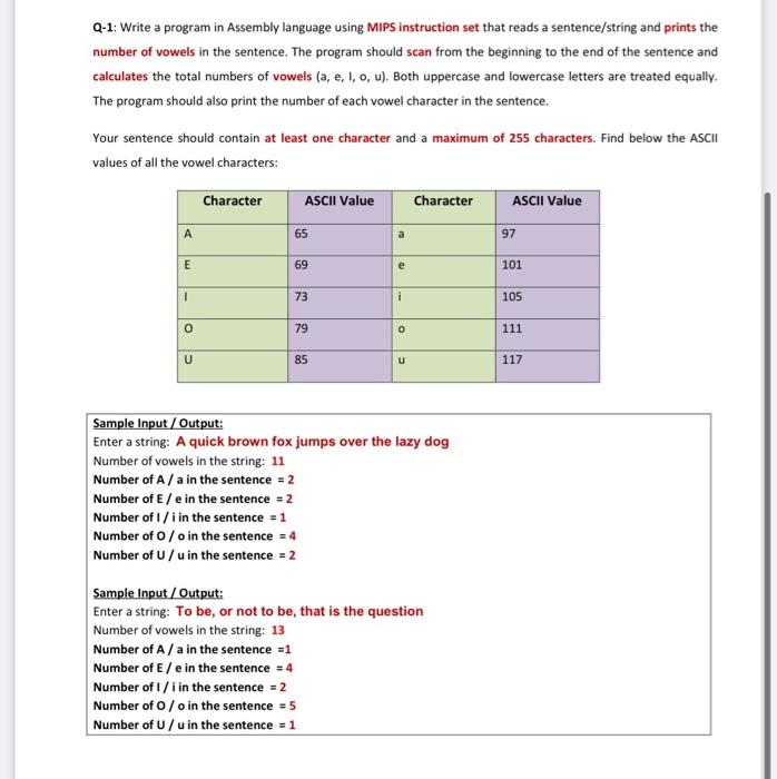 Solved Q-1: Write a program in Assembly language using MIPS | Chegg.com