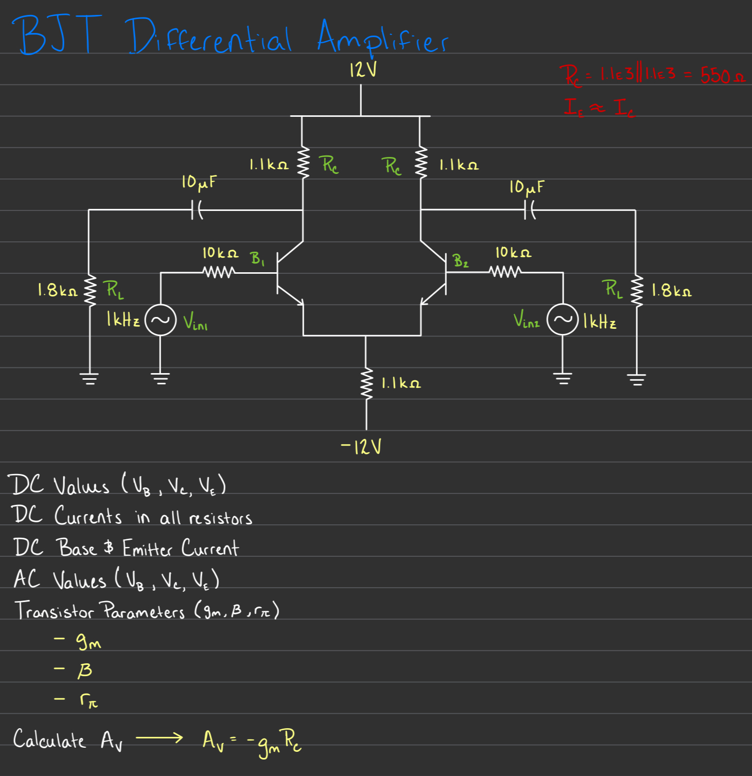 Solved BJT Differential Amplifier - ﻿please find the | Chegg.com