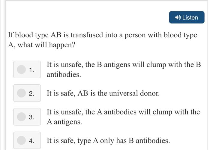 Solved Listen If blood type AB is transfused into a person | Chegg.com