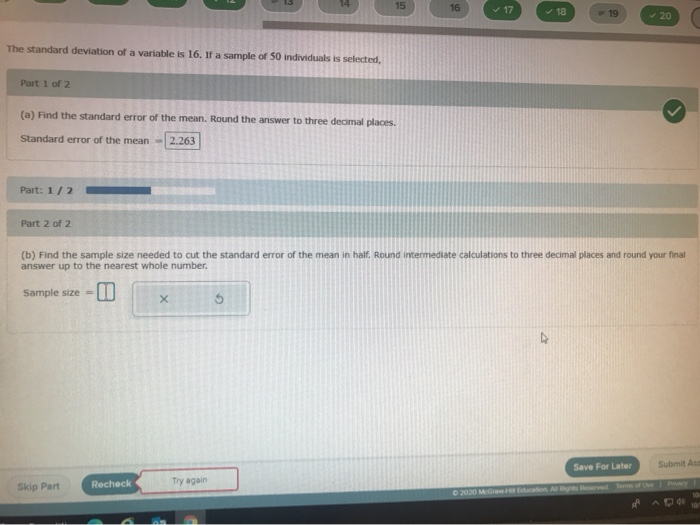 Solved 15 16 17 18 19 20 The standard deviation of a | Chegg.com