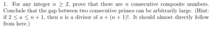 Solved 1. For any integer n≥2, prove that there are n | Chegg.com