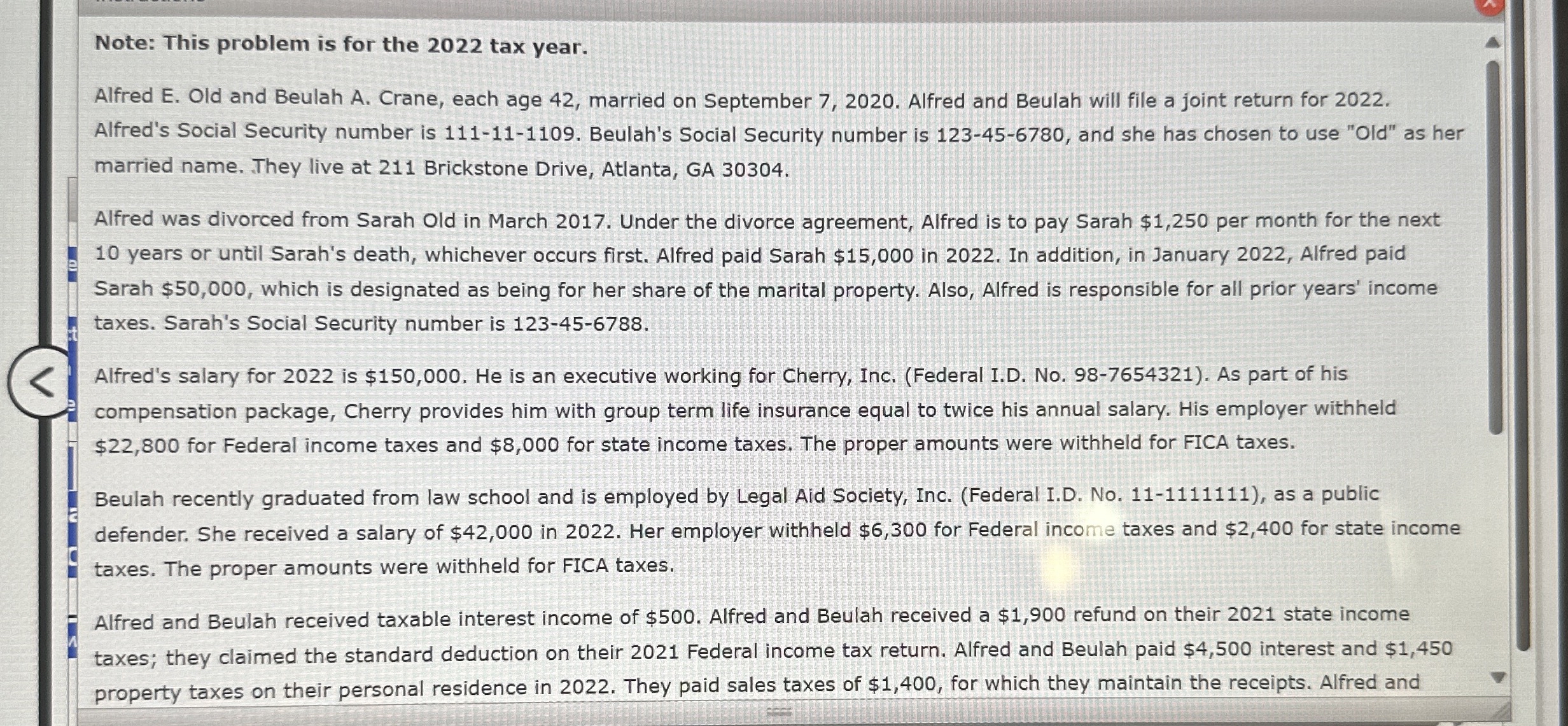 Solved Steps for Note This problem is for the 2022 ﻿tax