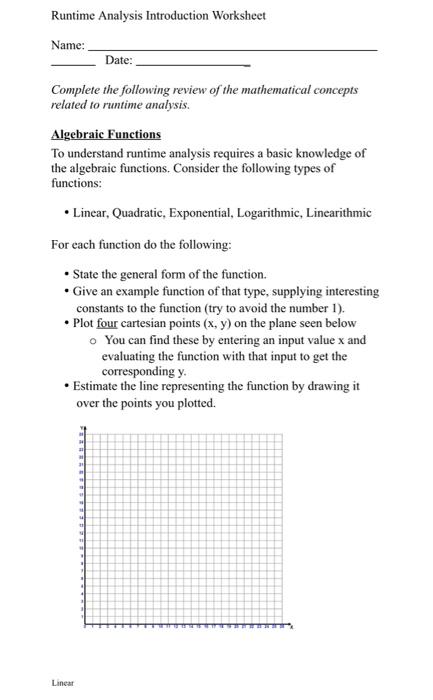 Solved Runtime Analysis Introduction Worksheet Name: Date: | Chegg.com