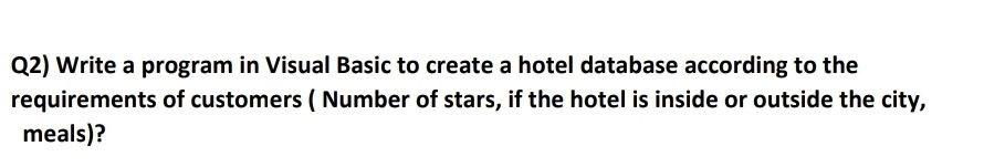 Solved Q2) Write a program in Visual Basic to create a hotel | Chegg.com