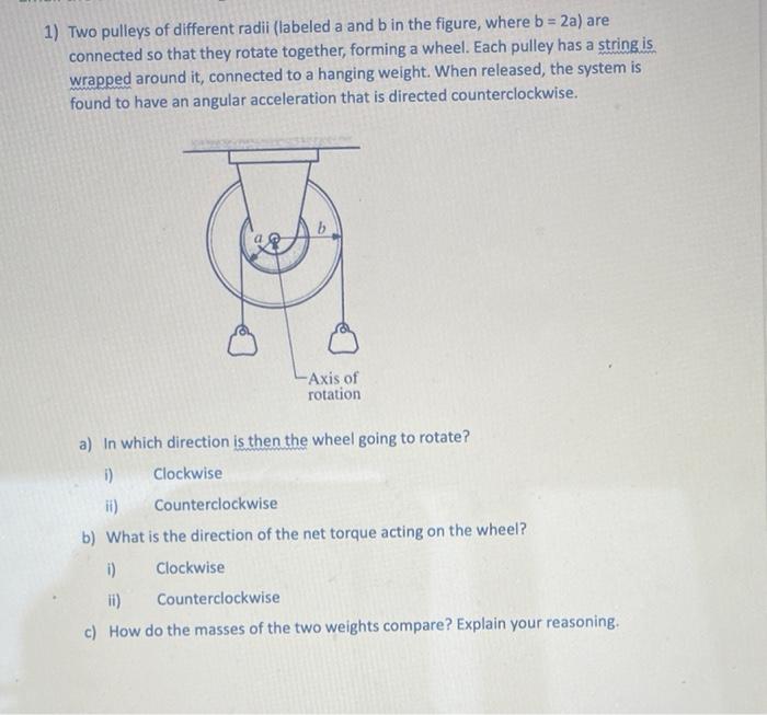 Solved 1) Two pulleys of different radii (labeled a and b in