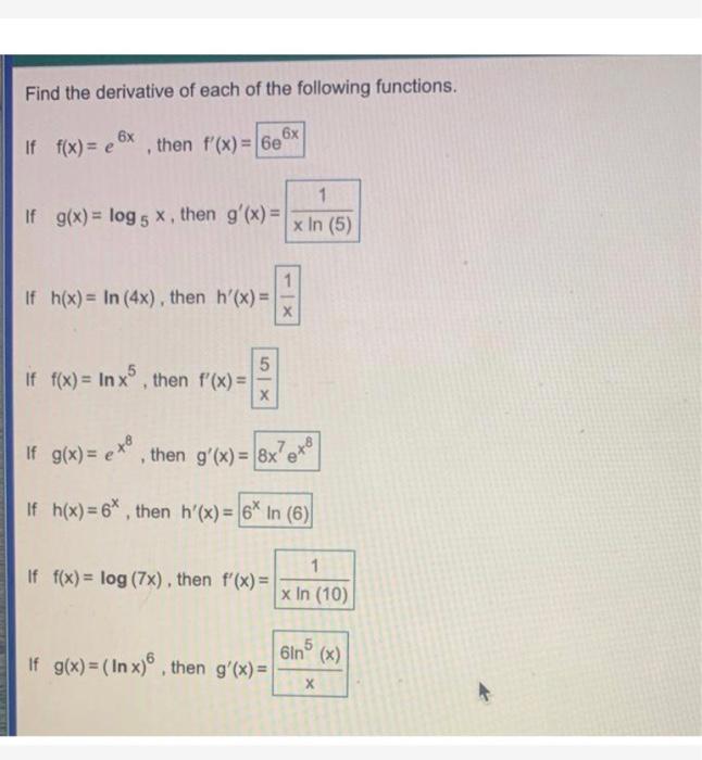 Solved Find the derivative of each of the following | Chegg.com