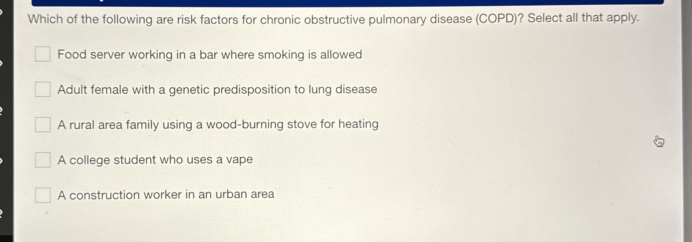 Solved Which of the following are risk factors for chronic | Chegg.com