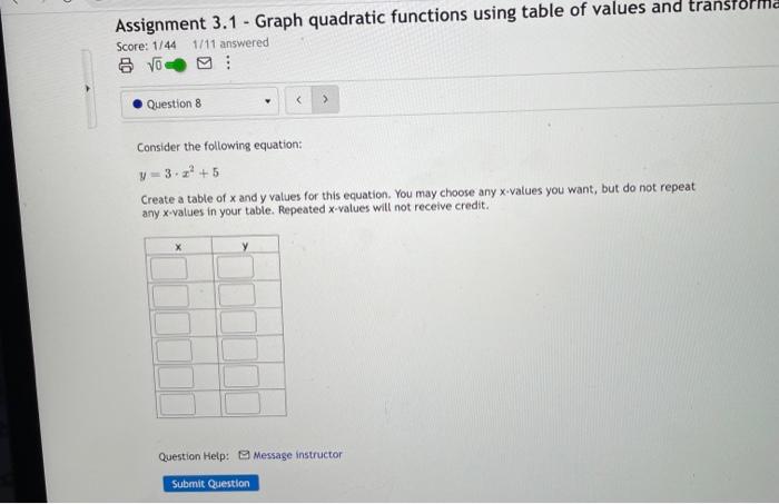 Solved Assignment 3.1 - Graph quadratic functions using | Chegg.com