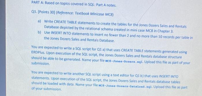 Solved PART A: Based on topics covered in SQL: Part A notes | Chegg.com