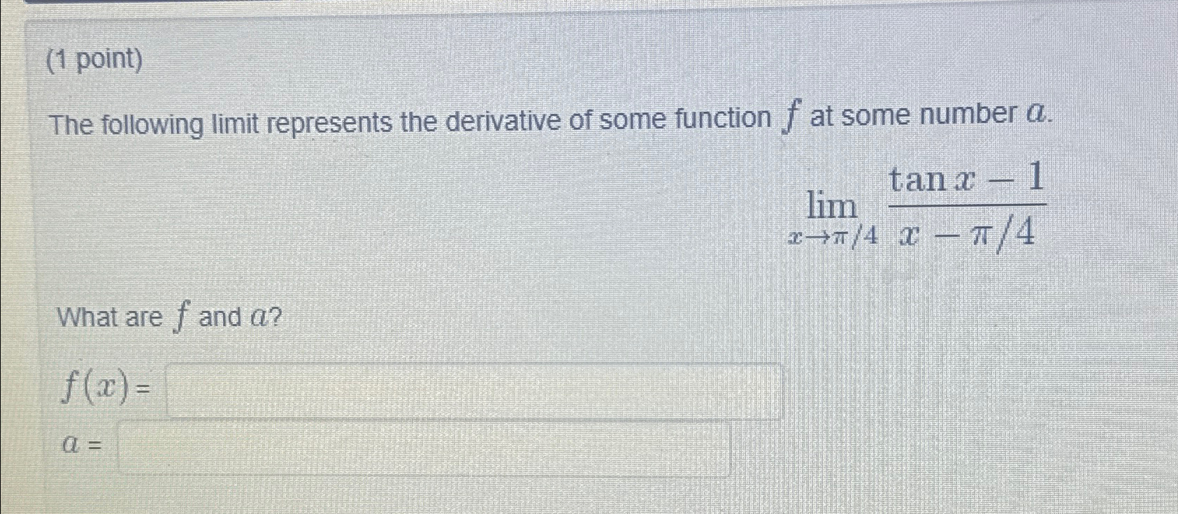 Solved (1 ﻿point)The following limit represents the | Chegg.com
