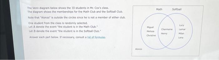 Solved The Venn Diagram Below Shows The 10 Students In Mr. 